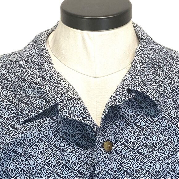 Eddie Bauer Men's XXL Tribal Camp Shirt Button Up Weathered Linen Blue Vacation - Picture 2 of 11